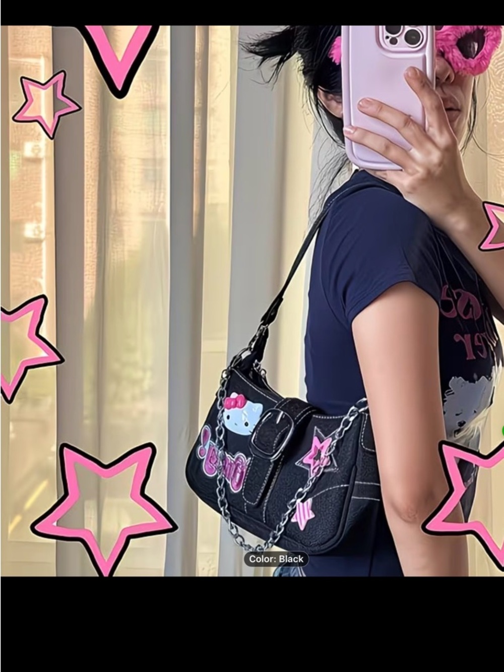 Sanrio Hello Kitty Y2K Shoulder Bag Black Kawaii Purse Chain Strap Cute Mini Bag - Picture 7 of 9